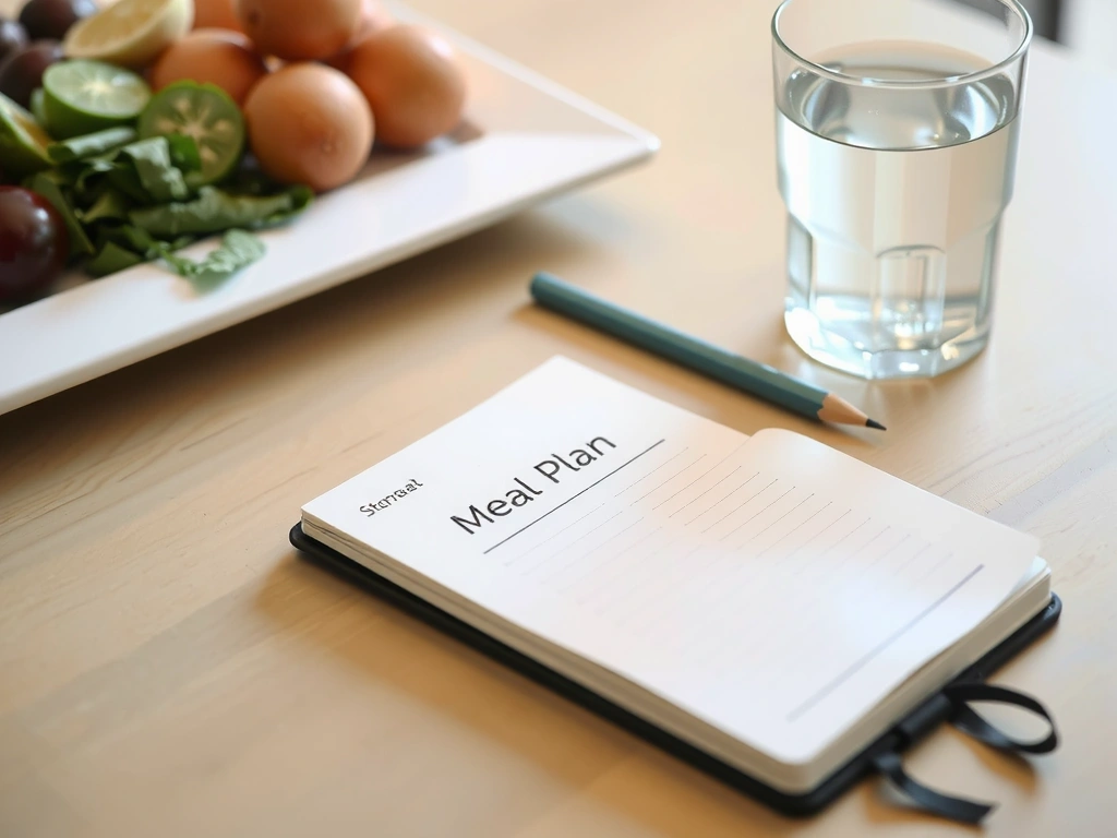 Organisierter Arbeitsplatz mit Ernährungsplan